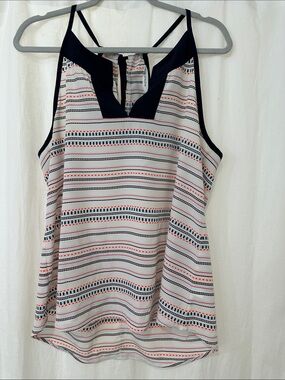 Athleta Navy, Coral & White Striped V-Neck Tank Top